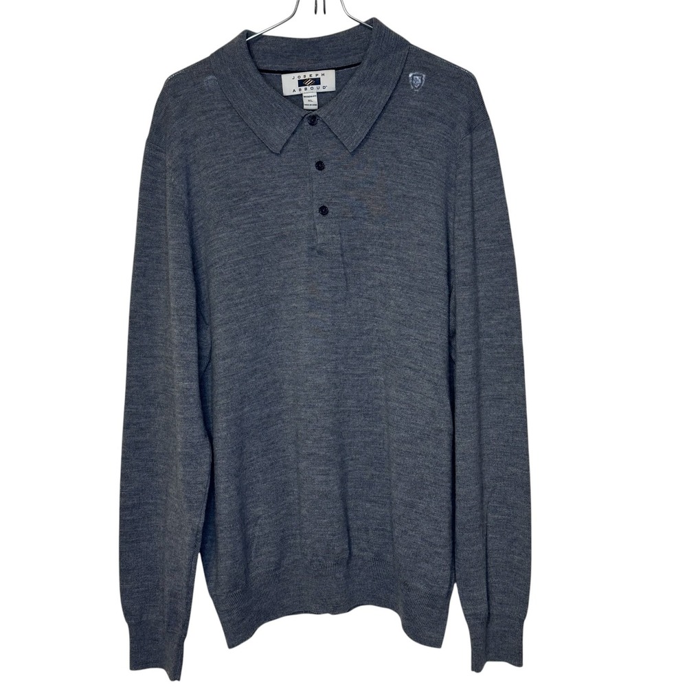 Joseph Abboud Men Polo Sweater Merino Wool Quiet Luxury Pullover Heather Gray XL